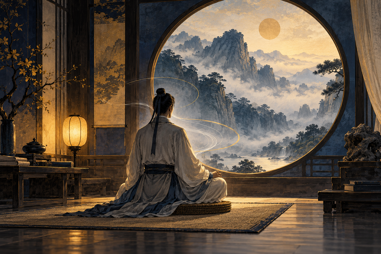 佛道修煉主題插畫